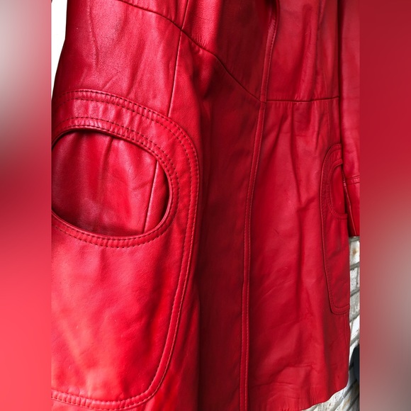 1960s Red Leather Jacket with Groovy Pockets and Collar - Picture 7 of 11